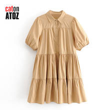 catonATOZ 2334 New 2021 Spring And Autumn Women's Dress Solid Color Lapel Lantern Sleeve Casual Cotton Dress Kobieta Sukienka 2024 - buy cheap