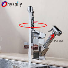 Onyzpily Kitchen Faucet Chrome Led Pull Out Kitchen Tap Hot&Cold Mixer Tap 2 Waterway 360 Swivel Deck Mounted torneira de cozinh 2024 - buy cheap