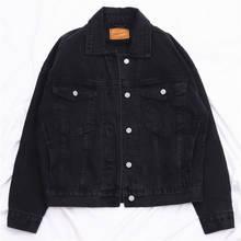 Harajuku jaqueta jeans lavada preta, feminina, nova, coreana, solta, plus size, jaqueta jeans, feminina, outono, estudante, casaco básico, 2021 2024 - compre barato