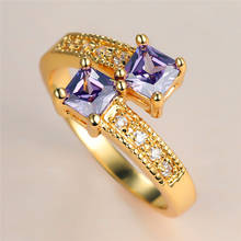 Женское винтажное обручальное кольцо с фиолетовым кристаллом, обручальное кольцо золотого цвета, роскошные свадебные кольца невесты с квадратным цирконием для женщин 2024 - купить недорого