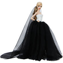 Vestido de novia elegante para niñas, traje largo de Fiesta blanco y negro + velo de encaje de princesa, accesorios para muñecas Barbie, juguete, 2 uds. = 1 ud. 2024 - compra barato