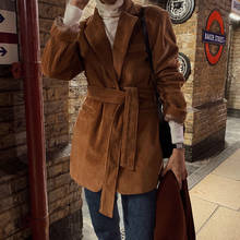 Женский вельветовый пиджак HziriP, винтажный плотный однобортный пиджак с английским воротником, офисный блейзер с поясом, 2021 2024 - купить недорого