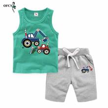 New Children's Summer Clothing Boys And Girls Vest Suits Teenagers Boby Cotton Solid Sleeveless Vest Top+Cartoon shorts 2 PCS 2T 2024 - buy cheap