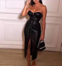 New Fashion Sexy Strapless Black Knee Length PU Women Leather Dress 2019 Designer Fashion Party Dress Vestido 2024 - buy cheap