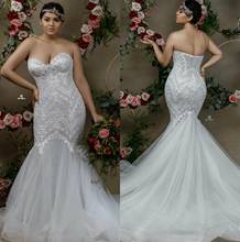 2020 Wedding Dresses Sweetheart Lace Appliques Mermaid Bridal Gowns Custom Made Backless Sweep Train Plus Size Wedding Dress 2024 - buy cheap