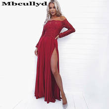 Mbcullyd-Vestidos De Fiesta De encaje rojo para mujer, Vestido De fiesta Formal con mangas largas, abertura, 2020 2024 - compra barato