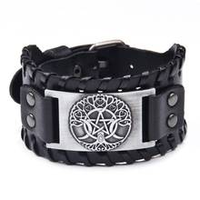 Viking Bangle Hexagram Bracelet Men Jewelry Accessories Odin Symbol Wide Genuine Leather Bracelets 2024 - buy cheap