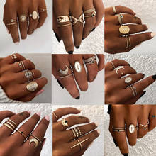 Diezi conjunto de anéis de articulação com lua em cruz, diferentes estilos de joia de anéis de dedo geométricos vazados com strass dourado 2024 - compre barato