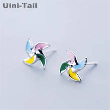 Uini-tail-pendientes de molino de viento de plata de ley 2019, aretes pequeños de color fresco, personalidad linda, flujo de marea, alta calidad, ED493, novedad de 925 2024 - compra barato