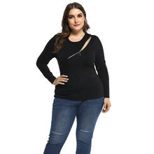 Sale Plus Size Long Sleeve Basic T-shirt Women 2020 Spring Fall Streetwear Cut-out Hollow Out Tshirt Girls Tee Tops with zip D30 2024 - buy cheap