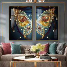 Картина на холсте с изображением золотых бабочек и насекомых, роскошные модульные плакаты и принты для гостиной, украшения дома 2024 - купить недорого