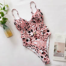 Pink Print Brazilian High Thong Bodysuits One-Piece Swimwear Women V-Neck Swimsuit Female Sexy Monokini Belt Bathers 5424 2024 - buy cheap