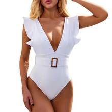 Swimwear Deep V-neck Ruffle Swimsuit Push Up One Piece Swimsuit Beach Wear Backless Swimming Wear Monokini 2024 - buy cheap