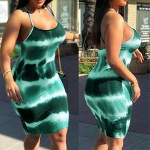 Plus Size Women Fashion Slim Tie Dye Mini Dress Female Sleeveless Bodycon Stretchy Summer Casual Dress 2024 - buy cheap