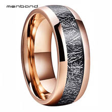 8MM Men Women Tungsten Wedding Band Ring Rose Gold Color With Black Meteorite Inlay Comfort Fit 2024 - buy cheap