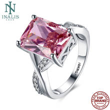 INALIS-aros de lujo para boda para mujer, joyería geométrica de zirconia cúbica rosa, anillo de cobre, accesorios de fiesta de compromiso 2024 - compra barato