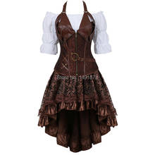 bustiers corset skirt 3 piece leather dress corset steampunk pirate lingerie corsetto irregular burlesque plus size black brown 2024 - compre barato