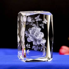 Transparent Crystal 3D Carved Peony flower Crafts Glass Ornaments Figurines business gift Home Decor 2024 - buy cheap