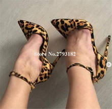 Women Elegant Fashion Pointed Toe Leopard Stiletto Heel Pumps Ankle Strap Buckle Suede Leather High Heels Formal Dress Shoes 2024 - buy cheap