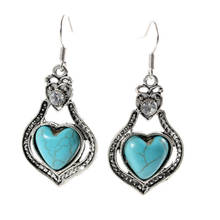 Silver Plated Cute Heart Dangle Earrings for Women Gift Green Turquoises Stone Jewelry 2024 - buy cheap