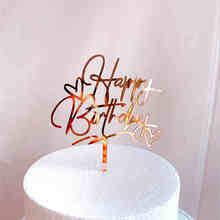 Topper acrílico para bolo de feliz aniversário, cobertura de bolo em ouro rosê, prateado para crianças, ferramenta de decoração de bolo para festas de aniversário, chuveiro de bebê 2024 - compre barato