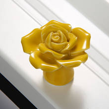 8Pcs Ceramic Cabinet Knobs and Handles Door Cupboard Drawer Kitchen Pull Handles Furniture Fitting Yellow Rose Furniture Handles 2024 - compra barato