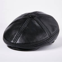 H7630 Genuine Leather Beret Hat Men's Winter Sheepskin Berets Cap Male Outdoor Plus Velvet Thickening Fashion Casual Black Caps 2024 - buy cheap