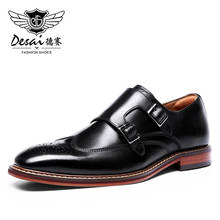 DESAI Monk Strap Slip on Genuine Leather Business Handmade Dress Brogue Shoes for Men with Buckle 2021 2024 - купить недорого