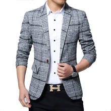 New Men 4XL 5XL Spring British Style Plaid Male Slim Fat Business Casual Blazer Coat Men Brand Outwear 2024 - buy cheap