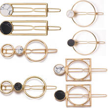 2019 Retro Fashion Women Girls Metal Circle Square Hair Clips Natural Stone Hairpins Barrettes Wedding Hair Clip Accessories 2024 - buy cheap