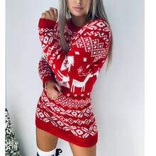 Christmas Dress Women Winter Warm Knitted Mini Dress Elegant Long Sleeve Snow Print Ladies Dresses Xmas Party Sweater Dress 2024 - buy cheap