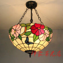 Tiffany Stlye-lámpara colgante de cristal, luminaria de suspensión, flor de hierro, moderna, 16 pulgadas, industrial 2024 - compra barato