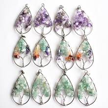 Wholesale 12pcs/lot natural stone mixed tree of life handmade wire wrapped drop shape Pendants for jewelry marking free 2024 - buy cheap