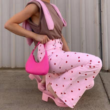 Pantalones largos y ajustados con bolsillos para mujer, ropa de calle Y2K con estampado de corazones, color rosa, cintura alta 2024 - compra barato