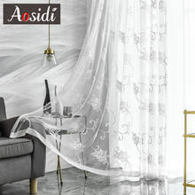 Aosidi cortinas de tule bordado branco para sala de linving, cortinas modernas tule na janela do quarto voile, cortinas para casa 2024 - compre barato