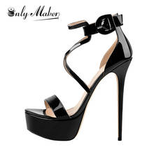 Onlymaker Open Toe Platform Stiletto Ankle Strap Crisscross  Sandals Sexy Black Patent Leather Heels Women Plus Size Sandals 2024 - buy cheap