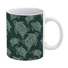 Taza japonesa de estanque de tortuga/verde azulado, tazas de cerámica divertidas de 11oz para café, té y leche, tazas de tortuga dorada con ilustraciones de animales, Agua, Mar y Océano 2024 - compra barato