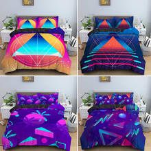 80s 90s moderno retro neon conjunto de cama único rei rainha psychedelic 3d geométrico capa edredão e fronha 2/3pcs roupas cama 2024 - compre barato