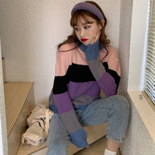 Women's Sweaters Japanese Kawaii Ulzzang Casual Loose Retro Striped Loose Sweater Female Korean Harajuku Clothing For Women 2024 - buy cheap
