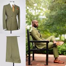 Blazer masculino com lapela verde azeitona, roupa para noivado, casamento, slim fit, 2 peças, 2021 2024 - compre barato