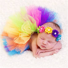 Colorful Rainbow Colors Cute New Born Costume Outfit Newborn Baby Photography Props Sweet Photo Props Skirt Flower Headband 2024 - buy cheap
