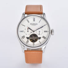 Parnis relógio masculino esqueleto, automático, capa de prata, display da semana, 42.6mm, mecânico, presente para homens 2024 - compre barato