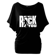 Camiseta de algodão feminina vamos rock you, camiseta de verão banda de rock, manga curta com morcego, blusa feminina plus size 2024 - compre barato