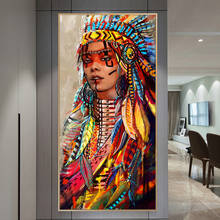 Colorful Indian Woman Canvas Art Posters Native Woman Canvas Paintings Wall Art Pictures for Living Room Home Decor (No Frame) 2024 - buy cheap