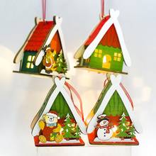 New Year Xmas tree Party Decoration Glowing Wooden Crafts DIY Christmas LED Hanging Ornaments Painted Small House with Light 2024 - buy cheap
