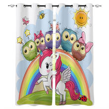 Cute Unicorn Insect Owl Meadow Sun Rainbow Window Curtains Kitchen Print Kids Curtain Panels With Grommets Window Treatment 2024 - buy cheap