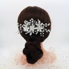 Floralbride artesanal com fio strass pérolas de cristal flor casamento pente de cabelo nupcial acessórios para o cabelo feminino jóias 2024 - compre barato
