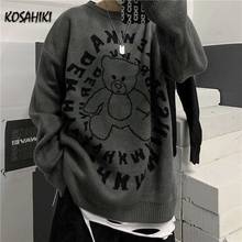 KOSAHIKI 2022 Streetwear O Neck Jerseys Mujer Vintage Retro Harajuku Japanese Pullovers Women Loose Bear Black Sweaters 11a019 2024 - buy cheap