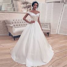 Simple Elegant White Ivory Satin Wedding Dress Princess Ball Gown Corset Off Shoulder Bridal Gown Long vestidos de novia 2020 2024 - buy cheap