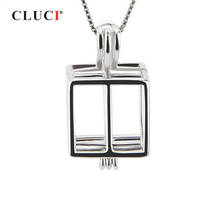 CLUCI 925 Sterling Silver Square Box Shaped Cage Pendant for Jewelry Making DIY Women 925 Silver Pendant Pearl Locket SC145SB 2024 - buy cheap